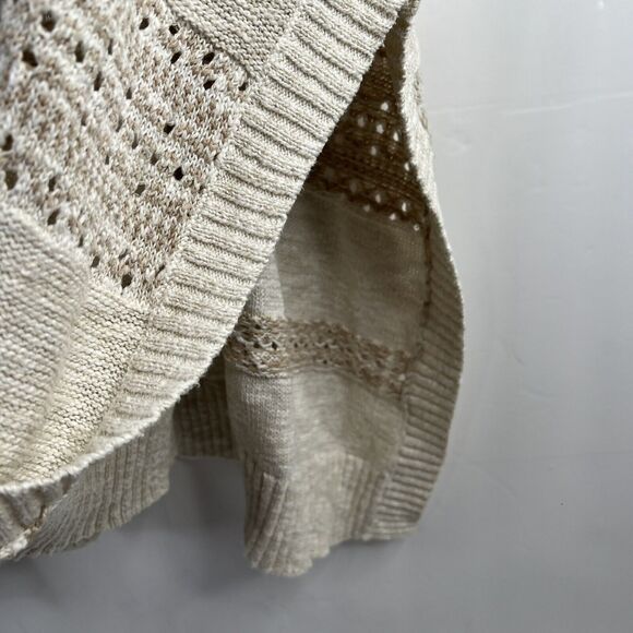 Eddie Bauer Sz M / L Poncho Sweater Beige Open Knit V-neck Short Sleeve Women’s - Picture 7 of 10